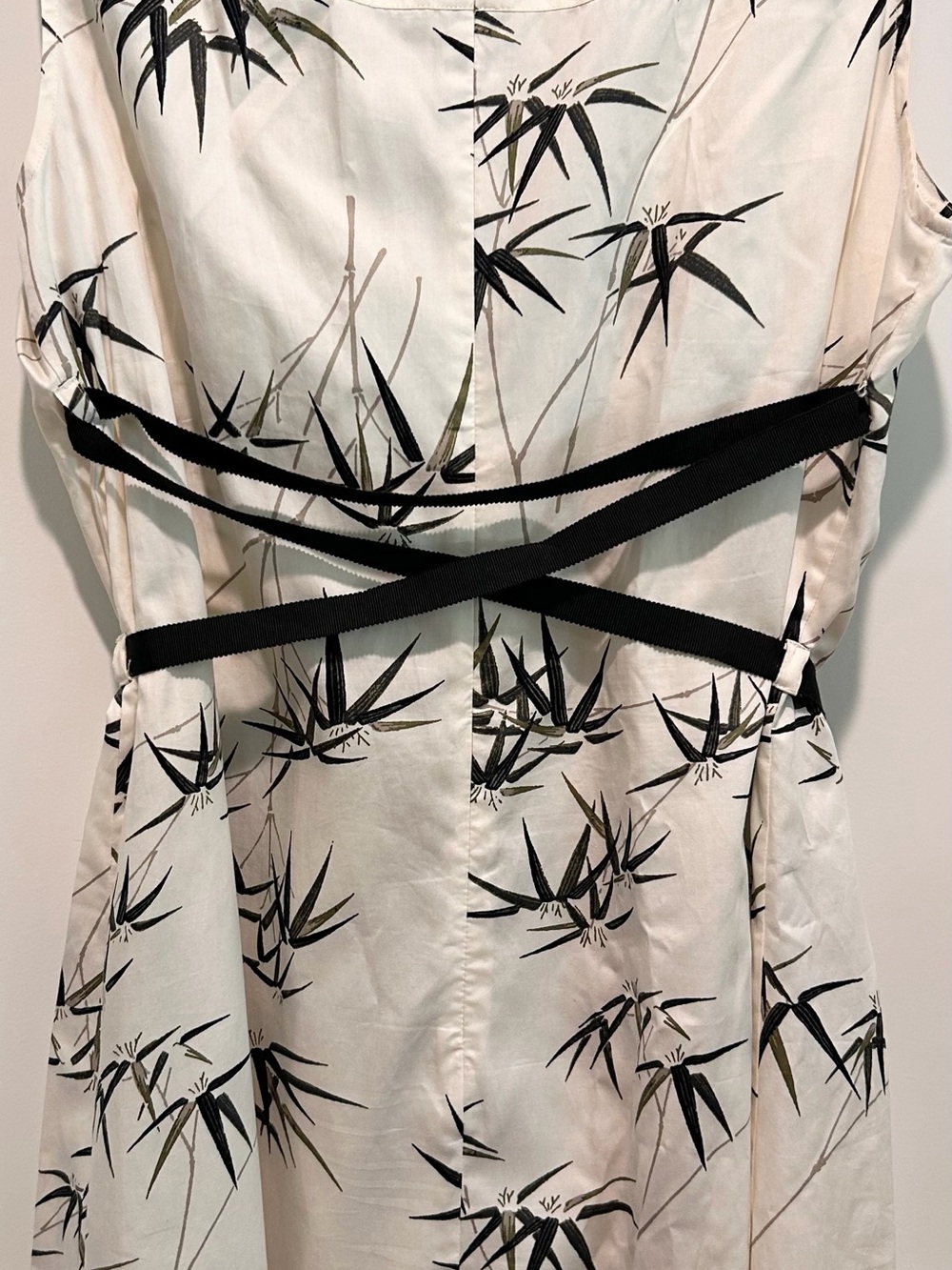 Talbots Ivory Midi Dress with Black Floral Print and Black Ribbon - Picture 8 of 9